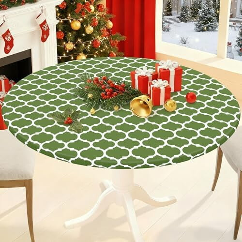 Round Elastic Tablecloth 45-56 in Flannel-Backed Vinyl