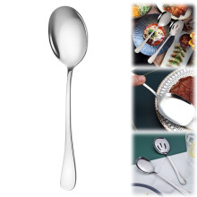 1Pc Silver Serving Spoons,Stainless Steel Buffet Spoon Long Handle Soup Cooking Spoon,for Home,Restaurant