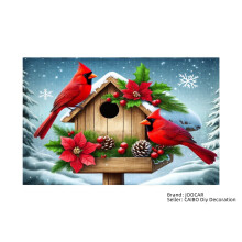 Winter Cardinals Birdhouse Christmas Scene Linen Table Mats Set of 4 for Home Kitchen Table Decor 12x18 inch