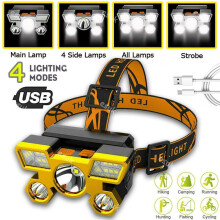 Lampada frontale a LED Xhy ricaricabile tramite USB, super luminosa, impermeabile, con fascia regolabile, ideale per escursionismo e campeggio.