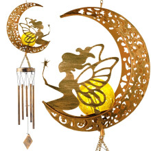 Moon Fairy Wind Chimes, Outdoor Crackle Glass Ball Solar Wind Chimes Lights, Memorial Gifts for Women, Birthday Sympathy Gifts Gardening Decoration