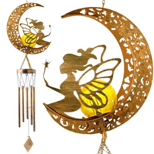 Solar Moon Wind Chime with Crackle Glass Ball