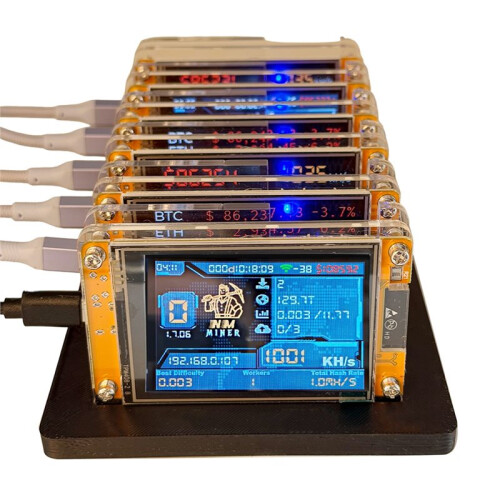 Miner NerdMiner NMMiner de 6000KH/S com Suporte para 6 Slots, para Mineração de Bitcoin e Criptomoedas em Casa, com Tela de 2,8 Polegadas e Taxa de