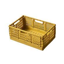 Foldable Plastic Baskets 12x8x5", Collapsible Storage Crate with Mesh Ventilation – Yellow, Compatible with Home/Office/Classroom