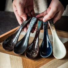 Japanese Retro Ceramic Soup Spoons – Asian Style Rice & Serving Spoons, Compatible with Japanese Tableware