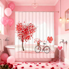 Valentine's Shower Curtain 150x180cm Floral Heart Design
