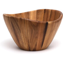 Large Wood Salad Bowl for Home Use with Salad Dressing.