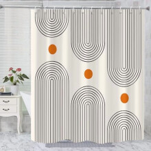 Zasłona prysznicowa Boho Mid Century Extra Long, minimalistyczny abstrakcyjny wzór łuku, nadaje się do prania w pralce i jest wodoodporna, 72" x