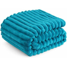 Teal Striped Flannel Fleece Blanket 60 x 80 Inches