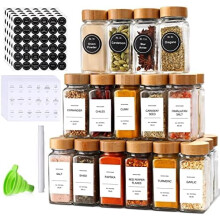 4 oz Glass Spice Jars with Bamboo Lids & Labels – 24 Pack