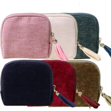 Estuche de viaje plegable y portátil para joyas con cremallera y borla, suave terciopelo, organizador de 5 compartimentos para pulseras.