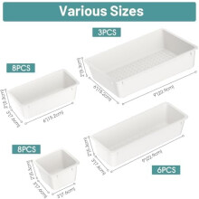 Ensemble de 25 organisateurs de tiroir en plastique (4 tailles) – Blanc, pour maquillage, bijoux, gadgets, cuisine, chambre, salle de bain, bureau