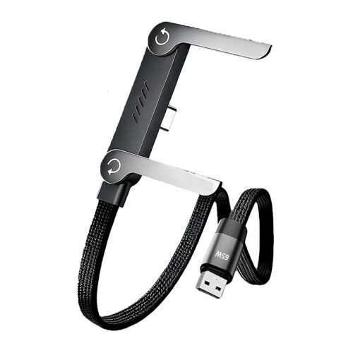 Chargeur Dissimulé 65 W avec Support, Câble de Charge Rapide USB Vers USB-C pour Téléphone et Tablette, Support Pliable