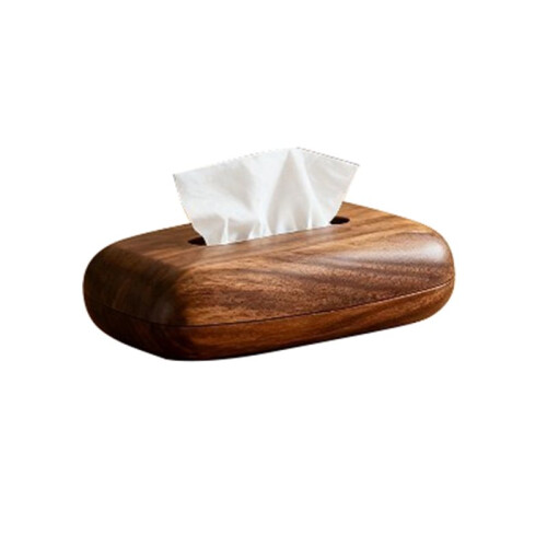 Pebble Style Style Walnut Wood Tissue Box Desktop Tissue Case Office Bedside Table Decoration Storage Box Kitchens