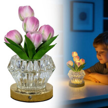 Lampe tulipe, lampe LED fleur, lampe de table tactile sans fil rechargeable pour la chambre, cadeau d'anniversaire pour maman, 12 x 25 cm, rose