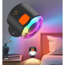 Applique murale LED avec haut-parleur Bluetooth, batterie rechargeable 3000 mAh, intensité réglable, rotation magnétique à 360, synchronisation