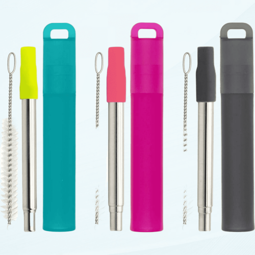 Reusable Stainless Steel Straws 3-Pack with Silicone Tips