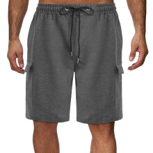 Mens Shorts Casual Solid Shorts with Multi-pocket Elastic Waist Shoort Pants S-2XL