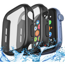 XiHAMA2-i-1 Vandtæt Etui + Skærmbeskytter til Apple Watch 40/41/42/46 mm, Serie 4/5/6/SE/SE 2. Gen – Hærdet Glas & PC Bumper