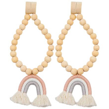 2pc Bead Garlands Curtain Tiebacks Rainbow Tassel Wood Bead Curtain Rope Holdback Farmhouse Curtain Holders for Drape D