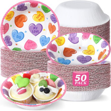 50pcs 16oz Valentine's Day Paper Bowls – Disposable Love Heart Dessert Bowls, Compatible with Party, Wedding, Soup, Salad, Cereal
