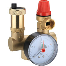 Safety Group Pressure Relief Valve Boiler, DN25 Brass Quick Bleeder with Pressure Gauge for Home,Hotel,Heating System