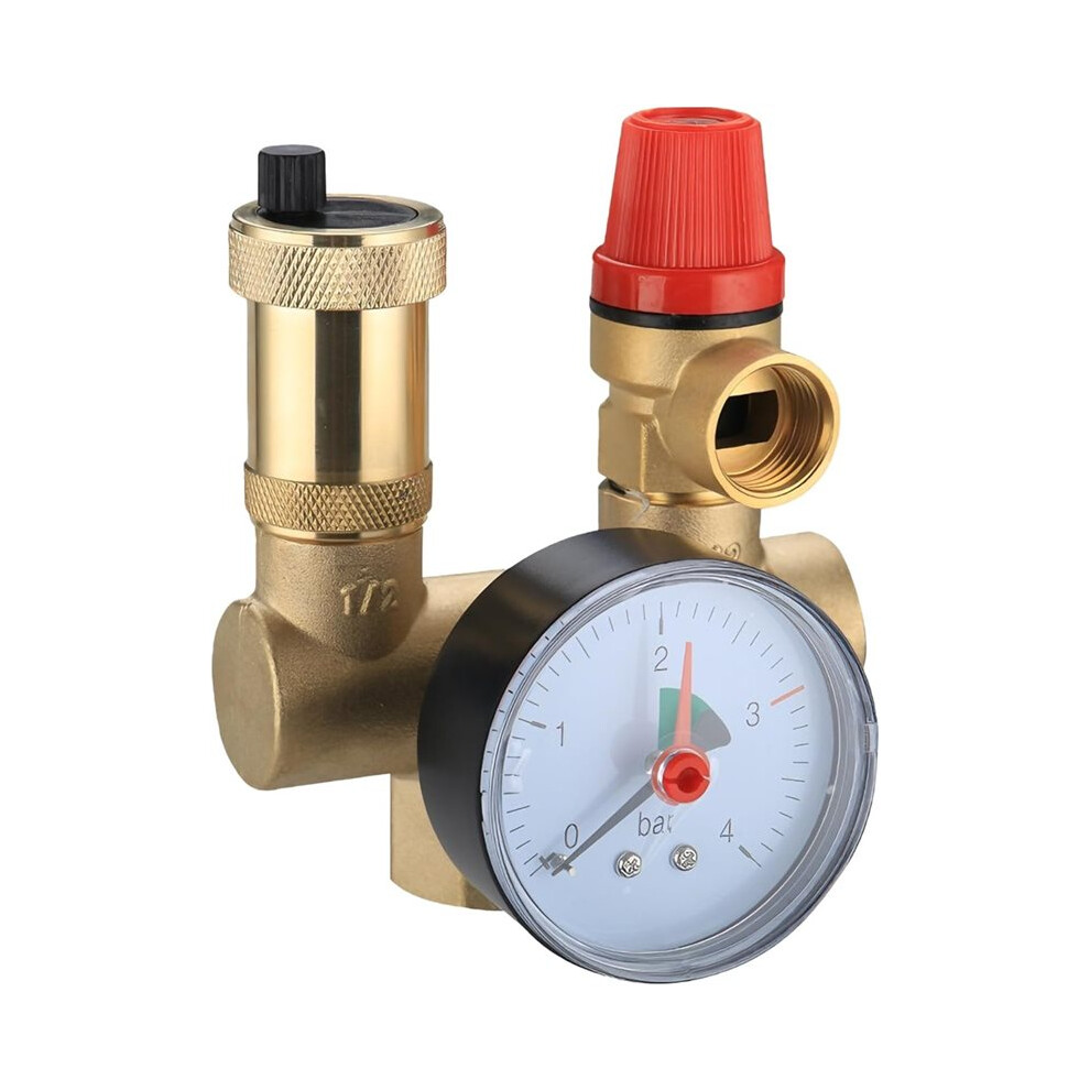 Safety Group Pressure Relief Valve Boiler, Dn25 Brass Quick Bleeder With Pressure Gauge For Home,Hotel,Heating System 6034186037103