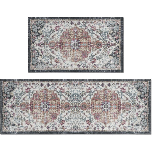 Boho Kitchen Rug Set 17x30+17x47 in Grey