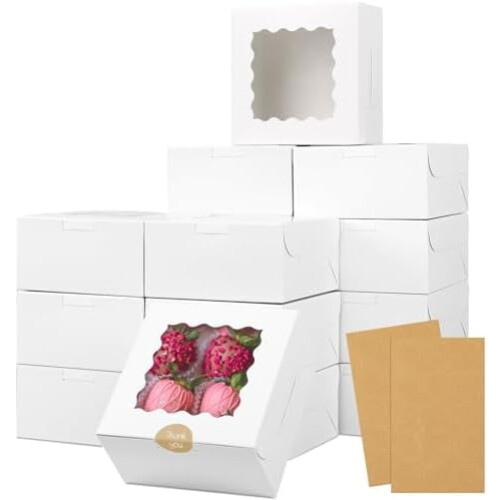 30 Pack White Bakery Boxes 6x6x3 in with Clear Window