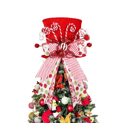 Christmas Tree Topper Hat with Bow and Ribbon