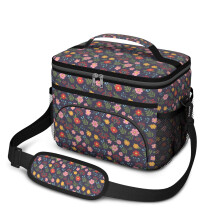 Sac à lunch isotherme à motif floral pour femmes et hommes – Étanche, bandoulière réglable, 25,4 x 17 x 20,3 cm, compatible avec les boîtes