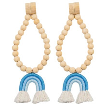2pc Bead Garlands Curtain Tiebacks Rainbow Tassel Wood Bead Curtain Rope Holdback Farmhouse Curtain Holders for Drape B
