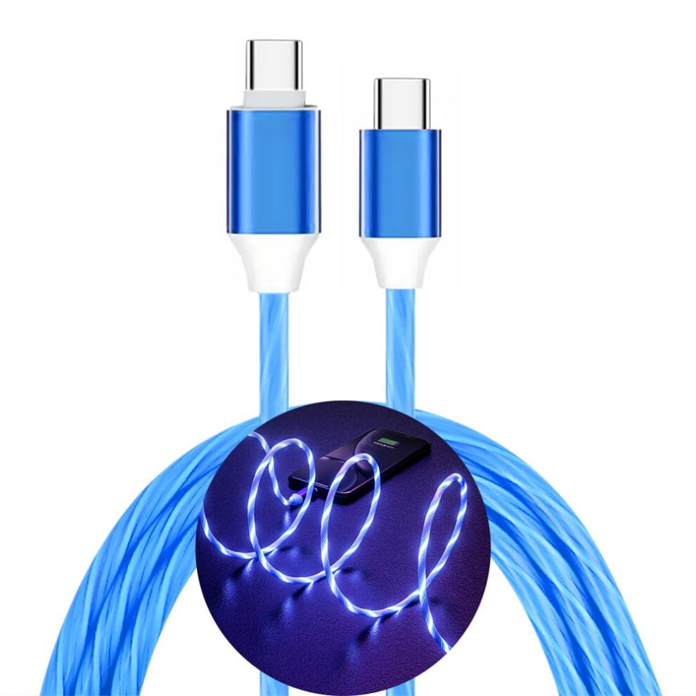 Led -Up Usb-C To Usb-C Cable, 3A Fast Charging, Compatible With Iphone 15/15 Pro/15 Plus/15 Pro Max (3.3 Ft, Blue) Light/Blue 9377112521190