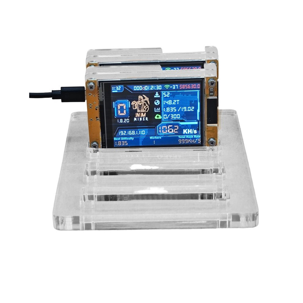 BTC Crypto Solo Miner 2X 1060 KH/S - Nmminer/Nerdminer+ 4-Slot-Ständer, Erhöhte Hashrate, 2,8-Zoll--Display, Lotterie