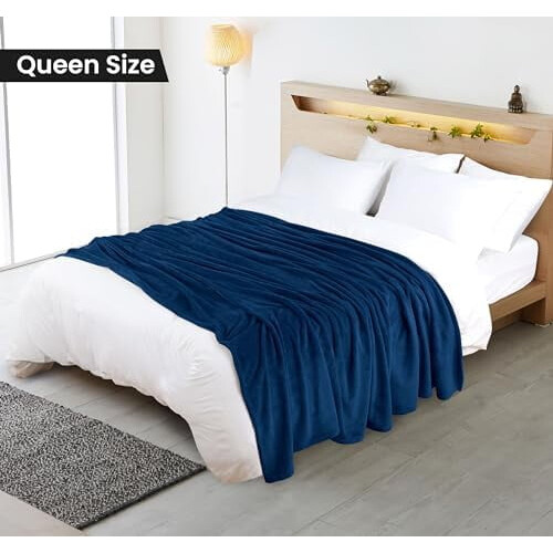 Navy Fleece Blanket Queen Size Soft Lightweight 1