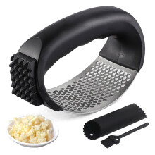 2025 Stainless Steel Garlic Presser, Upgraded Rocker Design, Includes Peeler & Brush — Compatible with All Garlic Sizes