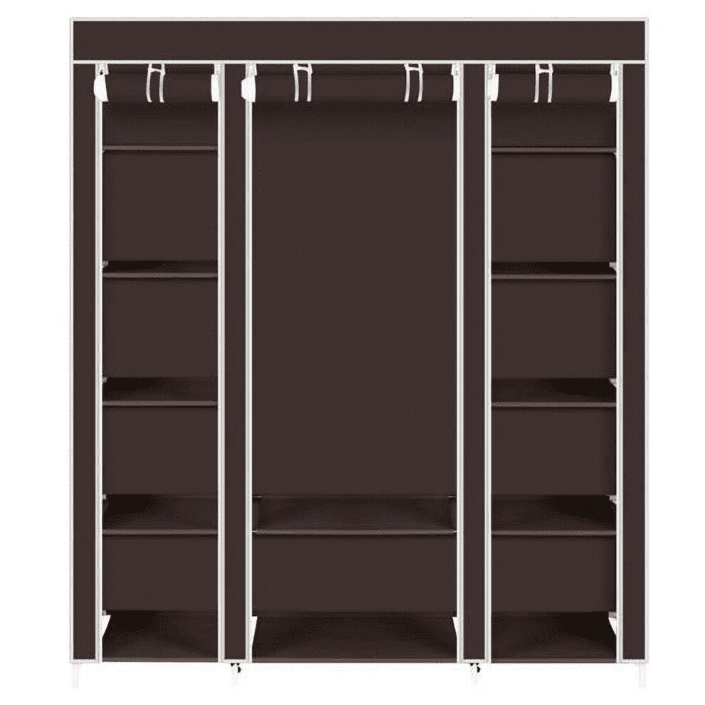 59-Inch Portable Closet Wardrobe, Closet Storage Organizer With Shelves And Cover For Hanging Clothes, Non-Woven Fabric, Easy Assembly, Brown