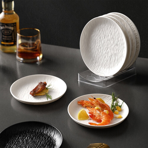 4 Pack Round Plastic Serving Trays – 15 cm Beige