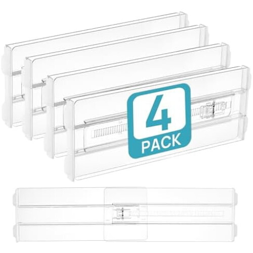 4-Pack Adjustable Clear Drawer Dividers 10.2–16.5 in