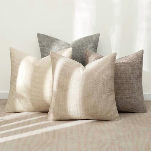 Christmas Throw Pillow Covers Beige Brown Chenille 4-Pack 2