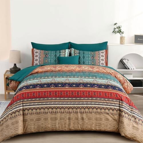 Boho 8-Piece Comforter Set, Aqua & Purple Microfiber