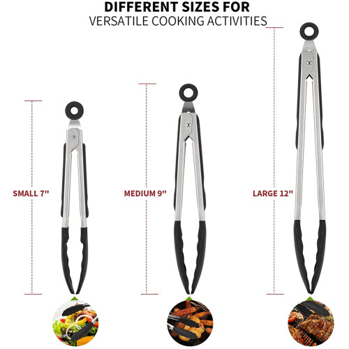Λαβίδα κουζίνας ανθεκτική στη θερμότητα U-Taste 600F – 7/9/12" με επίστρωση σιλικόνης, 1
