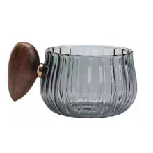 Stripe Heat-Resistant High Silicon Glass Coffee Mug with Wooden Handle Ice American Latte Cup Milk Tea Cup