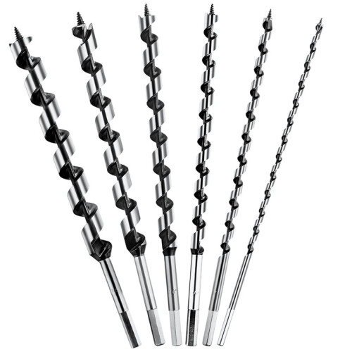 Conjunto de 6 Brocas Helicoidais de 30 cm (12 Polegadas) para Madeira,com Haste Hexagonal 6,35 mm (1/4 Polegadas) A 22,2 mm(7/8 Polegadas), Adequadas 1