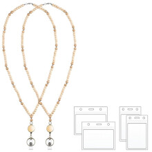 Elegante, Hölzerne Lanyards mit Perlen für Ausweise, 2er-Pack mit Einziehbarem Aufrollmechanismus für Damen und Lehrerinnen
