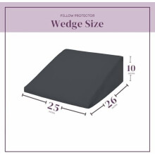 Wedge Pillow Cover 100% Cotton, Zippered Wedge Pillow Case Protector, Soft, Hypoallergenic & Breathable -Dark Grey, (25Wx26Lx10)