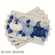 4 Pack Blue Pumpkin Autumn Linen Placemats 30x45cm