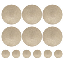 Round Braided Placemats Set of 6 Washable PP/PET Heat Resistant 34cm Table Place Mat for Kitchen Xmas Dining Table Party Decor