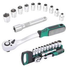 1/2" Drive Ratchet Wrench 72-Tooth Reversible Ratchet Quick Release W/10 CR-V Metric Sockets (10mm-24mm) & Extension Bar