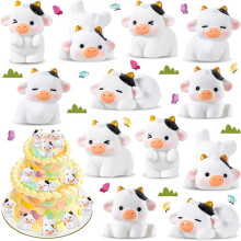 12 Pcs Cows, Resin Cows Figurines, Tiny Animals Miniature Figurines, Cute Cow Cupcake Toppers Fairy